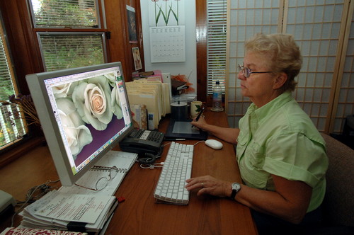 Newsday photo of Mary Ahern at computer