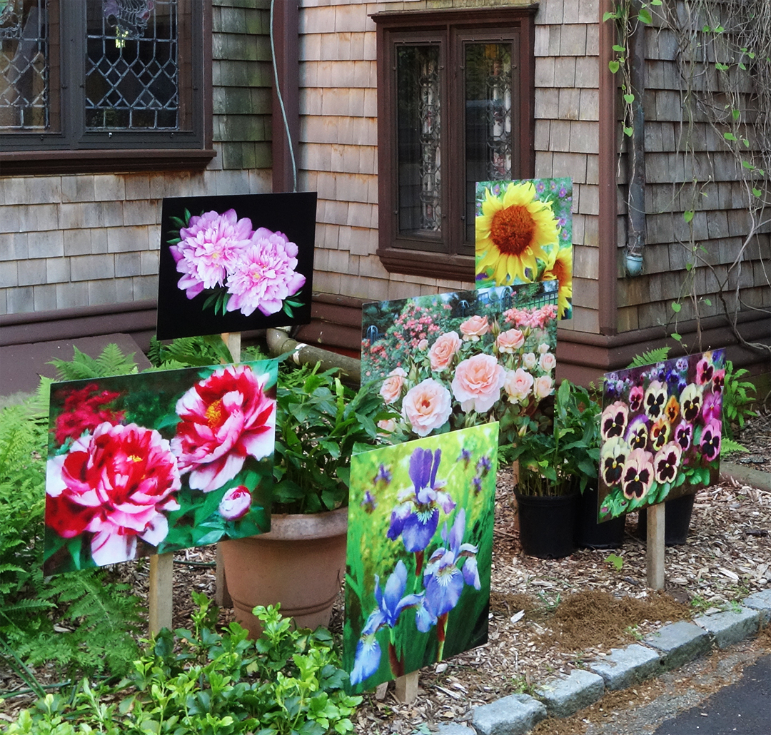 Aluminum Print Display at the Bayard Cutting Arboretum of the art work of Mary Ahern