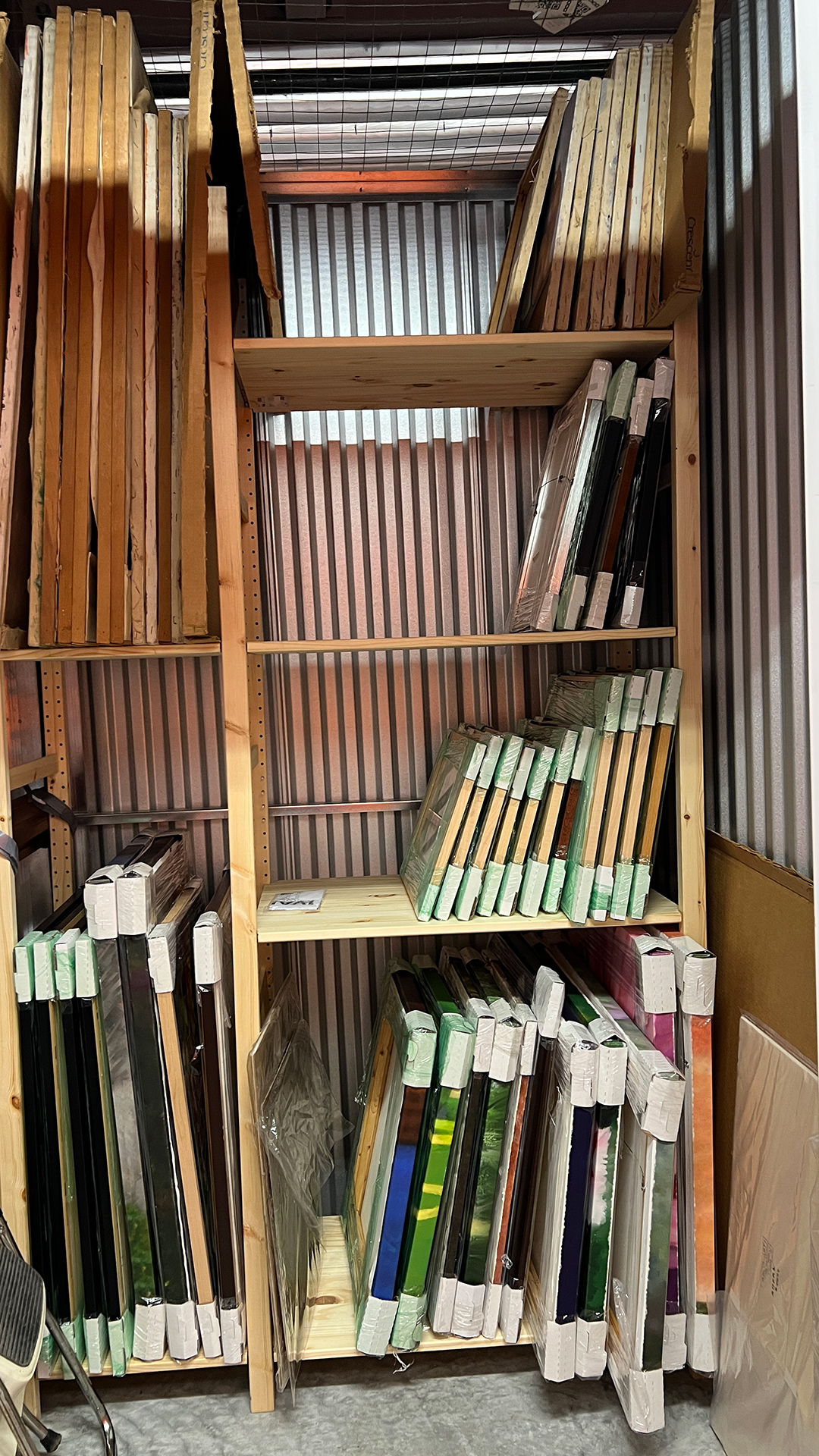 Art in storage on shelves