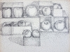Apple in Boxes Pointilist drawing