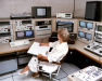 1985 - Mary Ahern in the Cablevision studio working with the Chameleon electronic paint system.