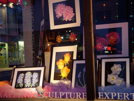 Windows at dusk at the Bellemeade Gallery in Smithtown NY.