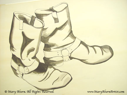 Frye Boots in a wash drawing