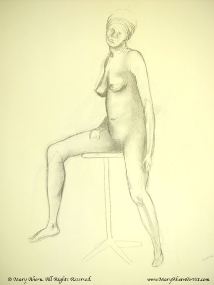 Pencil drawing on newsprint paper from life drawing class