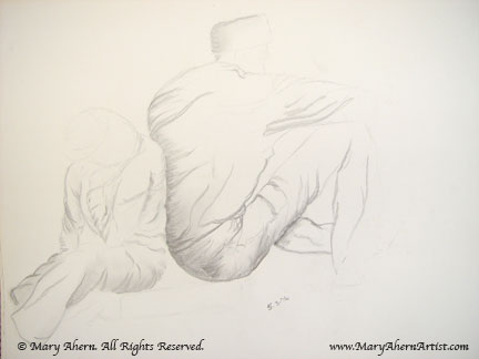 Two figure life drawing with pencil
