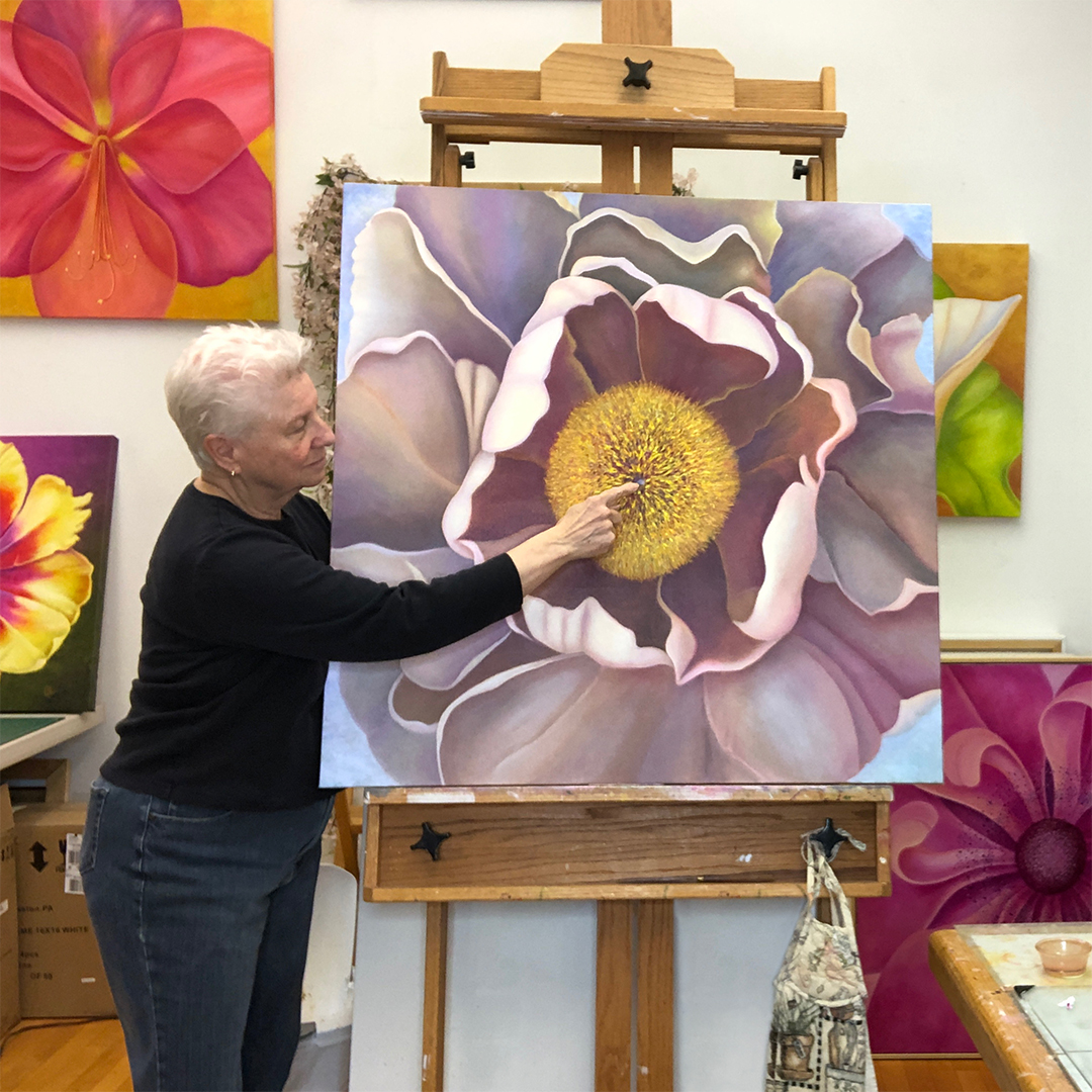 Mary Ahern the artist in her studio